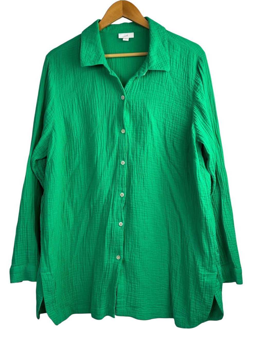 J. Jill Green 100% Cotton Gauze Button Down Shirt Long Sleeve Tunic Women’s XL